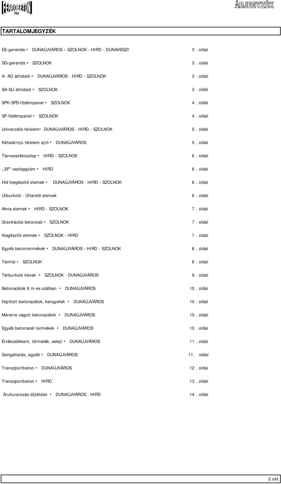 DUNAÚJVÁROS - HIRD - Útburkoló - Útterelõ elemek Akna elemek HIRD - Gravitációs betoncsõ Kiegészítõ elemek - HIRD Egyéb betontermékek DUNAÚJVÁROS - HIRD - Támfal Térburkoló kövek - DUNAÚJVÁROS