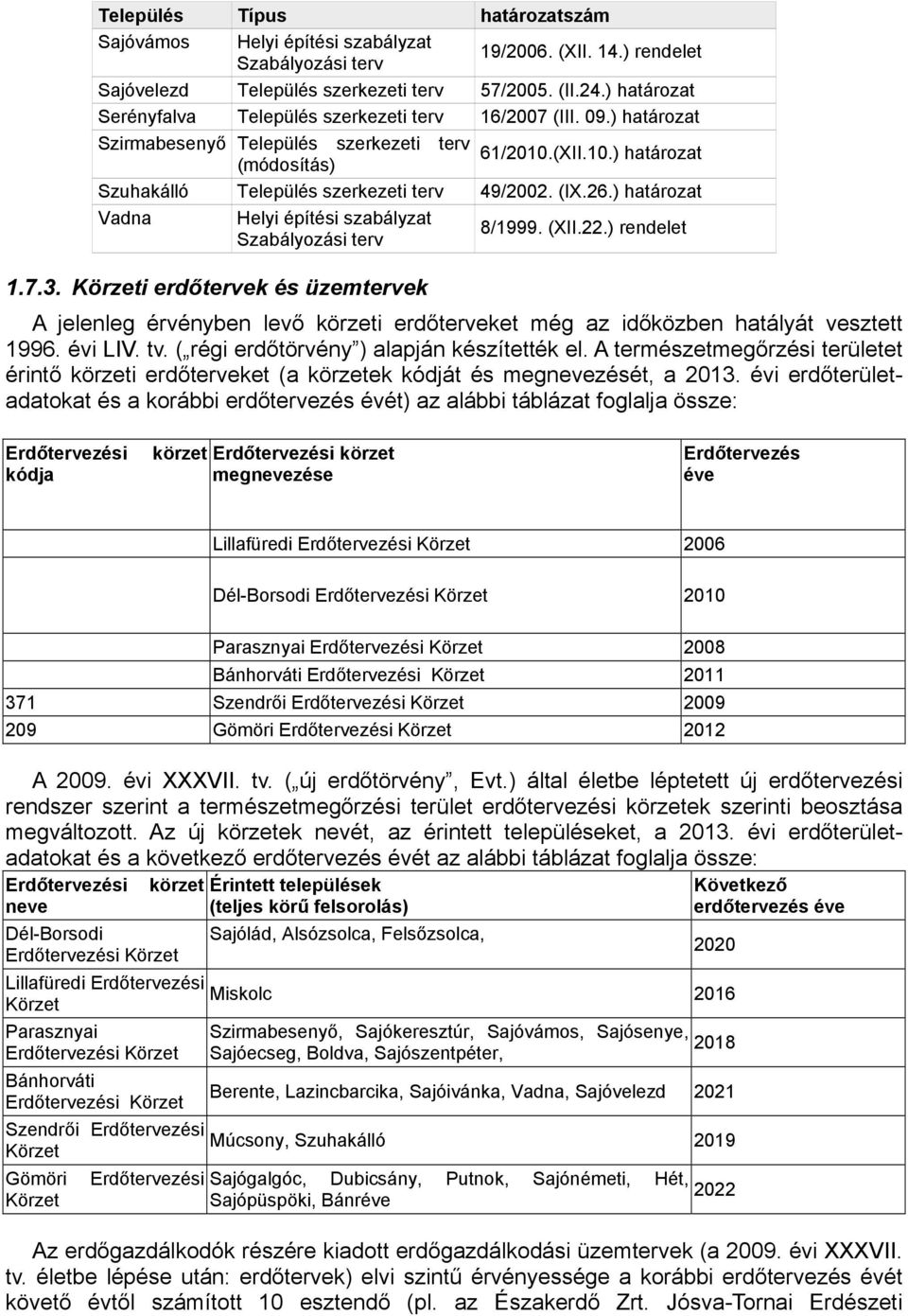 (IX.26.) határozat Vadna Helyi építési szabályzat Szabályozási terv 8/1999. (XII.22.) rendelet 1.7.3.