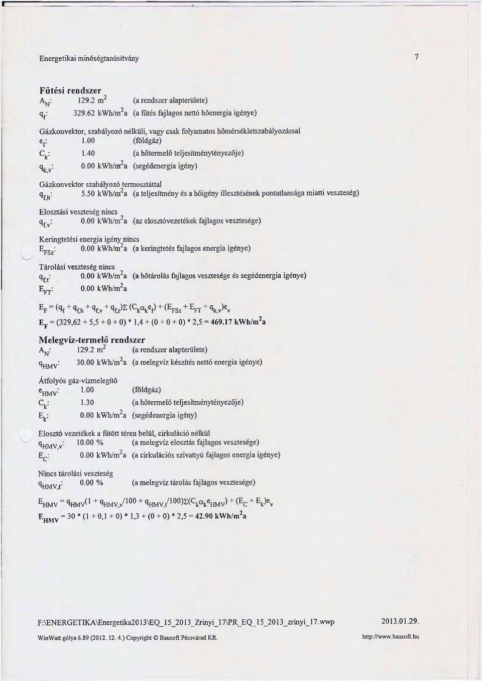 : 0.00 kwh/m a (segédenergia igény) Gázkonvektor szabályozó termosztáttal qfh: 5.