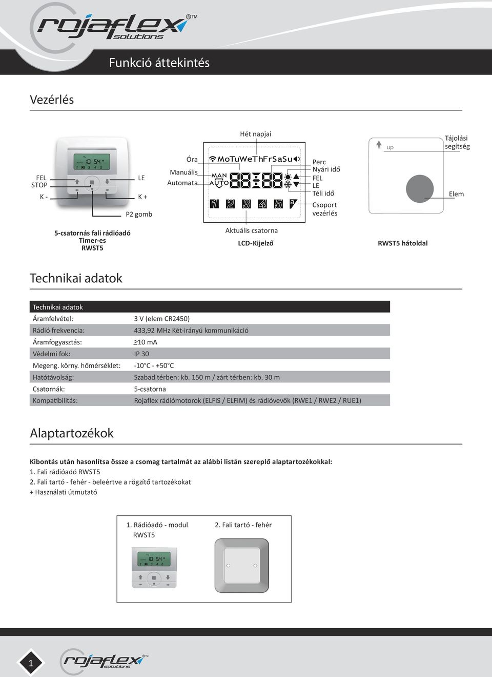 Használati útmutató. Rojaflex RWST5 5-csatornás fali rádióadó Timer-es.  Minden Rojaflex rádiómotorhoz és rádióvevőhöz. (kivéve: MLSF / MLMF  motorok) - PDF Free Download