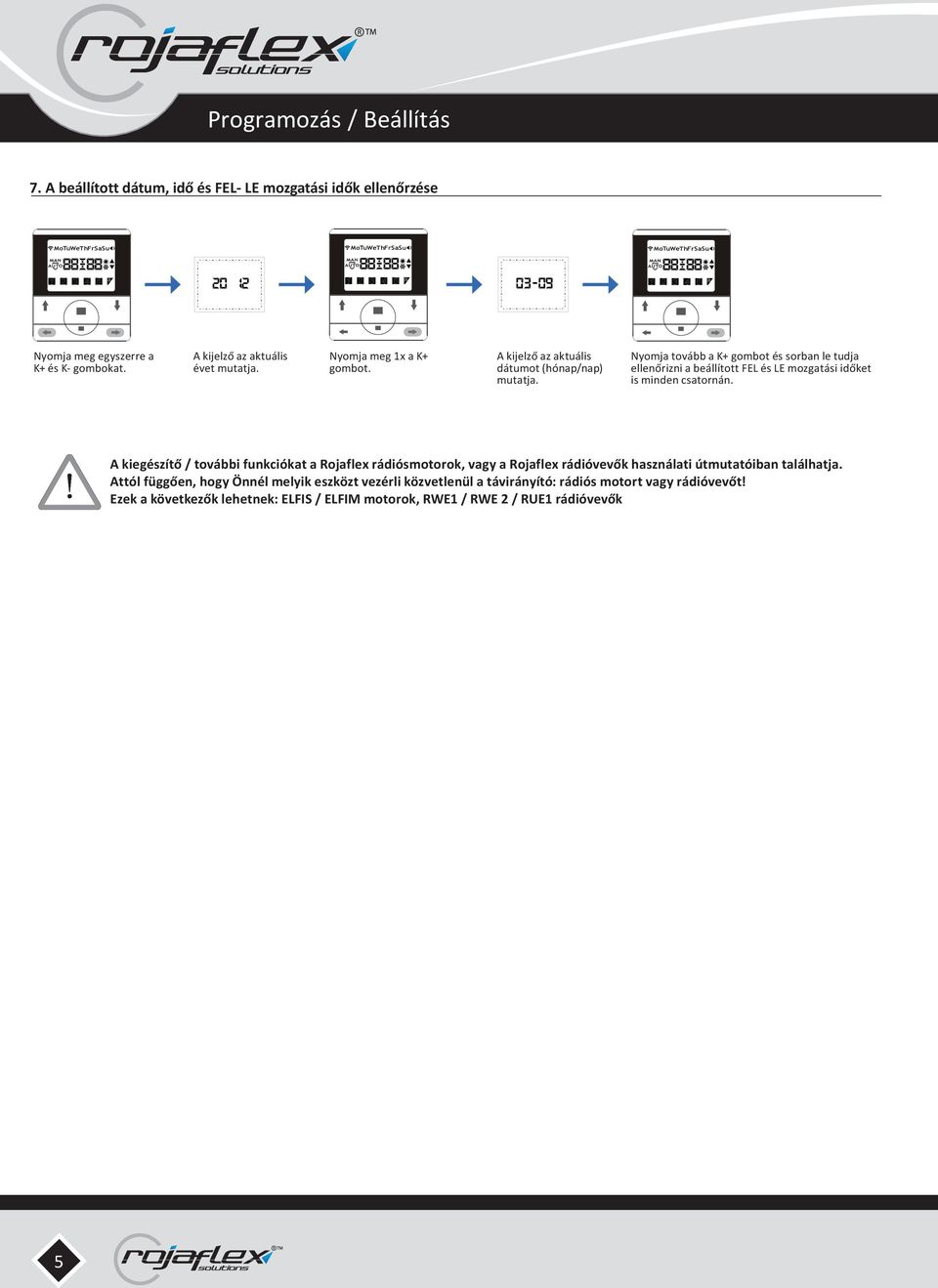Használati útmutató. Rojaflex RWST5 5-csatornás fali rádióadó Timer-es.  Minden Rojaflex rádiómotorhoz és rádióvevőhöz. (kivéve: MLSF / MLMF  motorok) - PDF Free Download