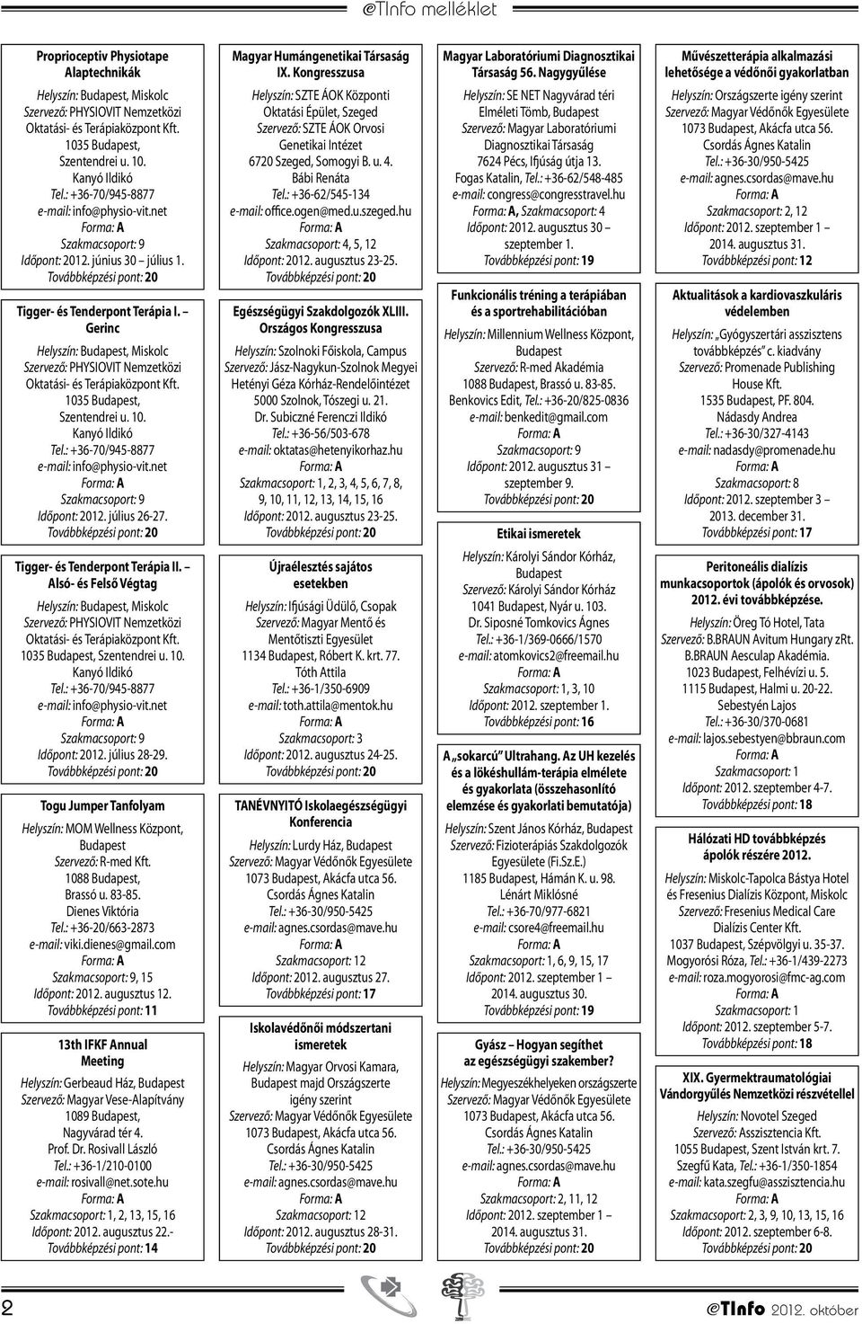 Kongresszusa Helyszín: SZTE ÁOK Központi Oktatási Épület, Szeged Szervező: SZTE ÁOK Orvosi Genetikai Intézet 6720 Szeged, Somogyi B. u. 4. Bábi Renáta Tel.: +36-62/545-134 office.ogen@med.u.szeged.