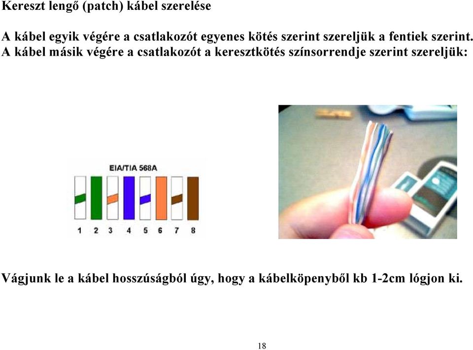 A kábel másik végére a csatlakozót a keresztkötés színsorrendje szerint