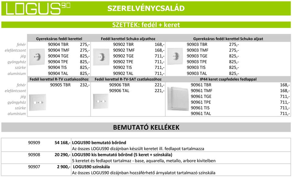 825,- alumínium 90904 TAL 825,- 90902 TAL 711,- 90903 TAL 825,- Fedél kerettel R-TV csatlakozóhoz Fedél kerettel R-TV-SAT csatlakozóhoz IP44 keret csapfedeles fedlappal fehér 90905 TBR 232,- 90906