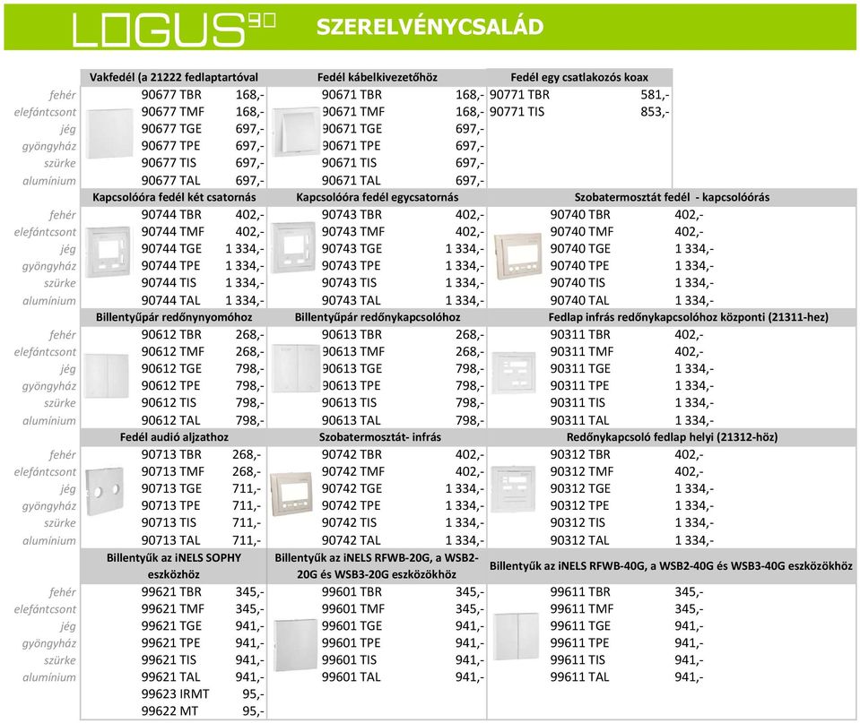 Kapcsolóóra fedél egycsatornás Szobatermosztát fedél - kapcsolóórás fehér 90744 TBR 402,- 90743 TBR 402,- 90740 TBR 402,- elefántcsont 90744 TMF 402,- 90743 TMF 402,- 90740 TMF 402,- jég 90744 TGE 1