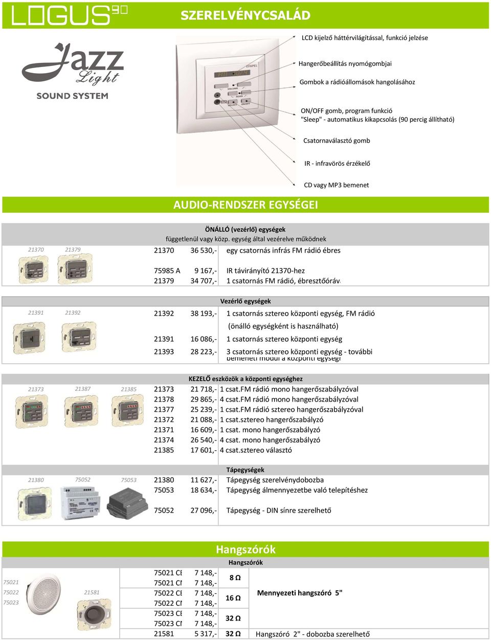 egység által vezérelve működnek egy csatornás infrás FM rádió ébresztőórával 75985 A 9 167,- IR távirányító 21370-hez 21379 34 707,- 1 csatornás FM rádió, ébresztőórával Vezérlő egységek 21391 21392