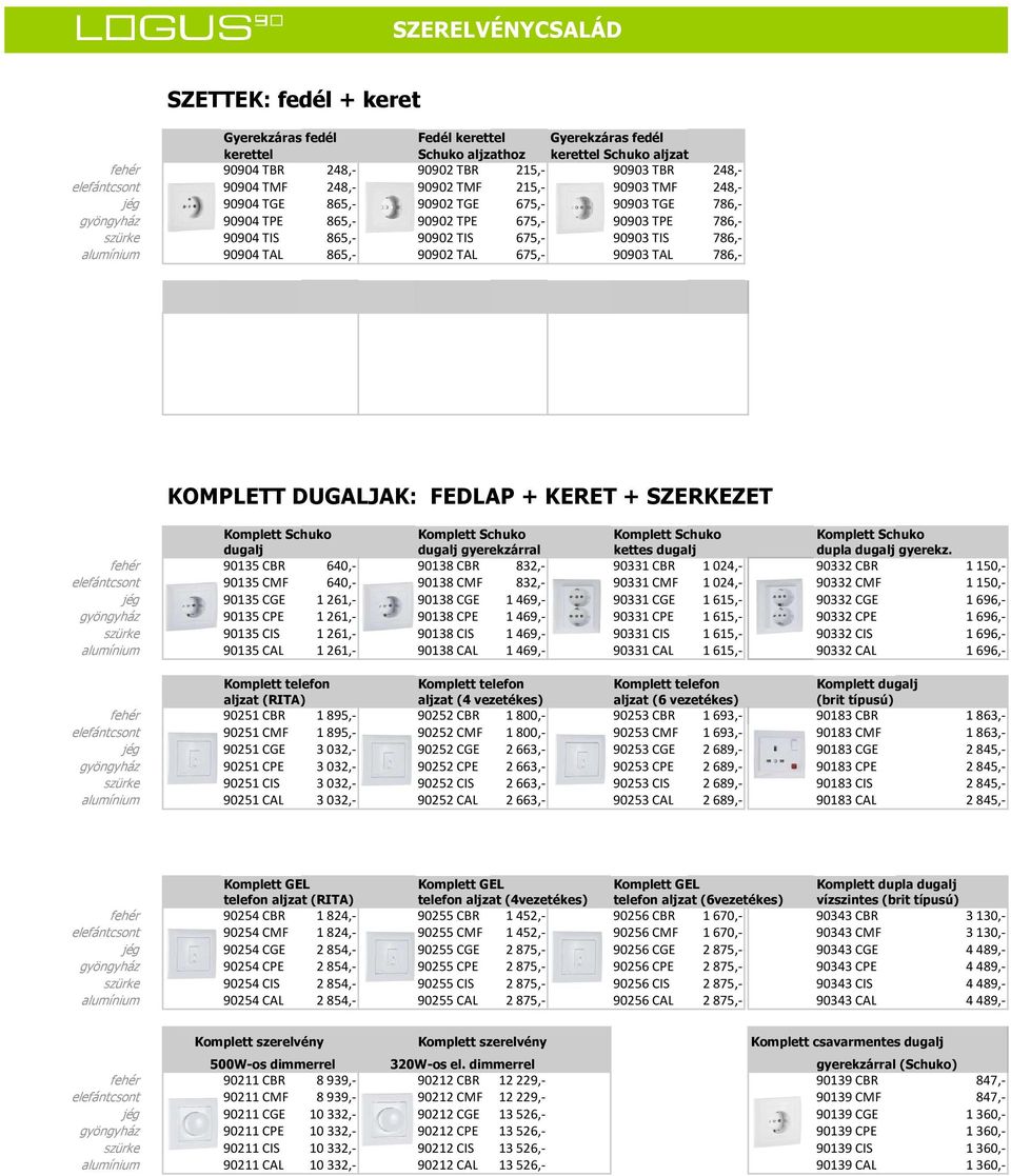 786,- alumínium 90904 TAL 865,- 90902 TAL 675,- 90903 TAL 786,- KOMPLETT DUGALJAK: FEDLAP + KERET + SZERKEZET Komplett Schuko Komplett Schuko Komplett Schuko Komplett Schuko dugalj dugalj