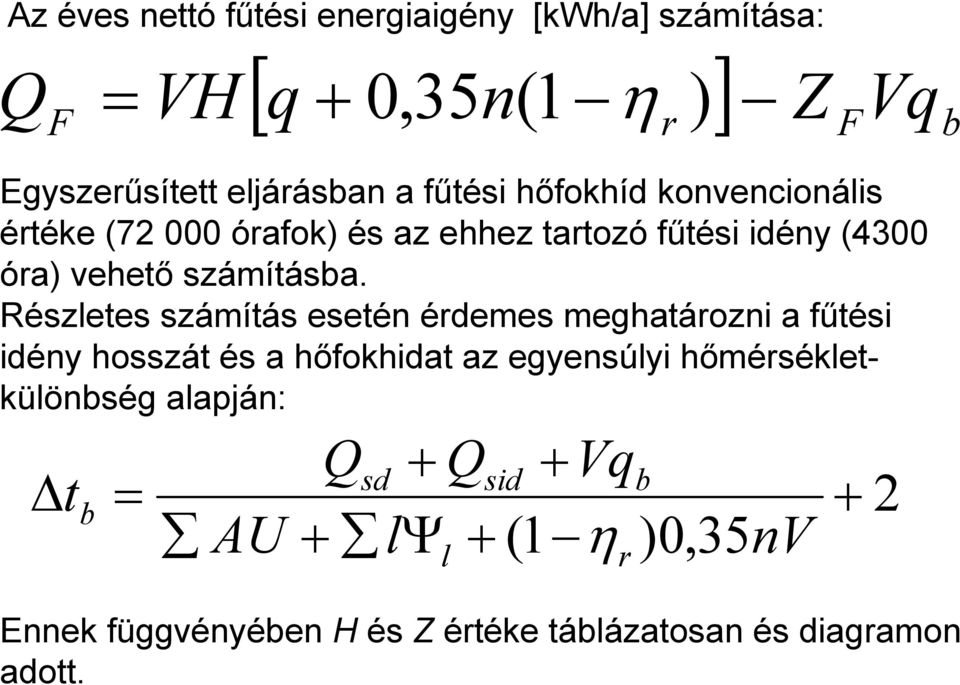 Részletes számítás esetén érdemes meghatározni a fűtési idény hosszát és a hőfokhidat az egyensúlyi hőmérsékletkülönbség