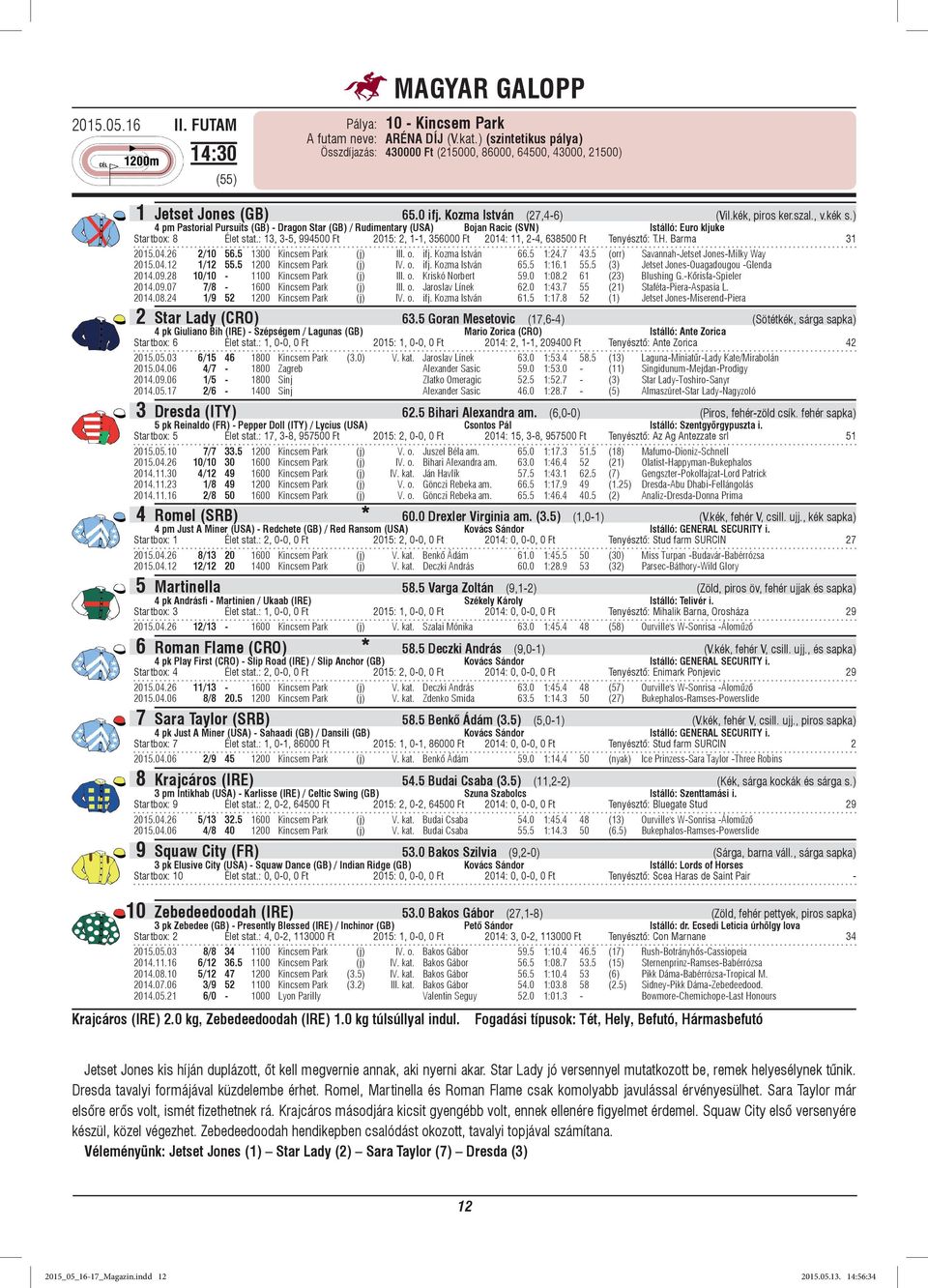 ) 4 pm Pastorial Pursuits (GB) - Dragon Star (GB) / Rudimentary (USA) Bojan Racic (SVN) Istálló: Euro kljuke Startbox: 8 Élet stat.