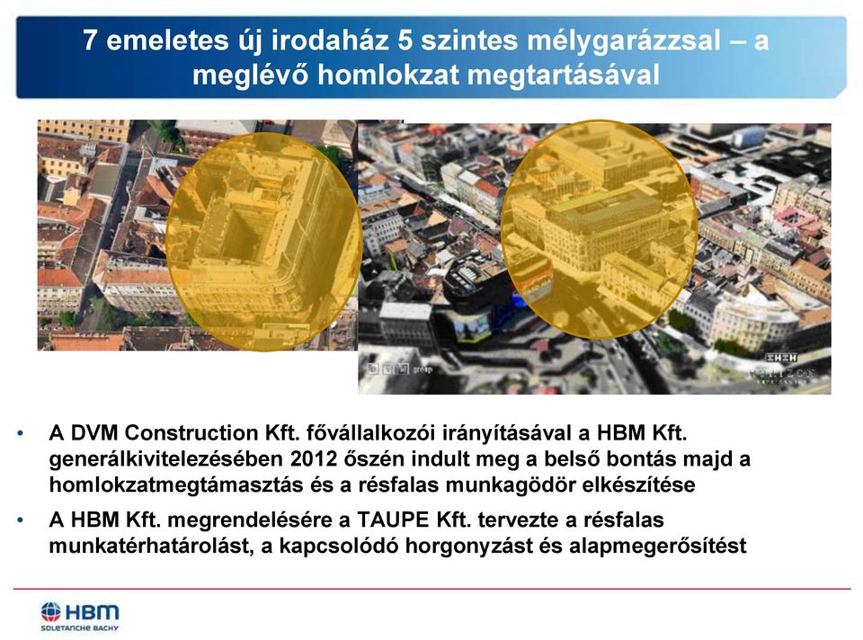 generálkivitelezésében 2012 őszén indult meg a belső bontás majd a homlokzatmegtámasztás és a