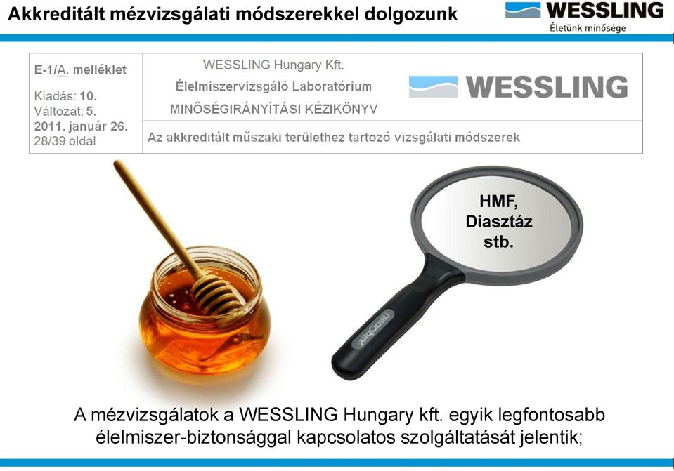 A mézvizsgálatok a WESSLING Hungary kft.
