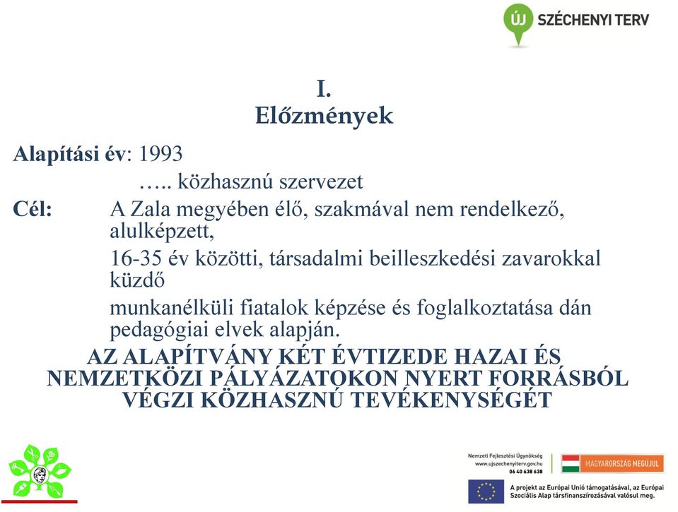 16-35 év közötti, társadalmi beilleszkedési zavarokkal küzdő munkanélküli fiatalok képzése