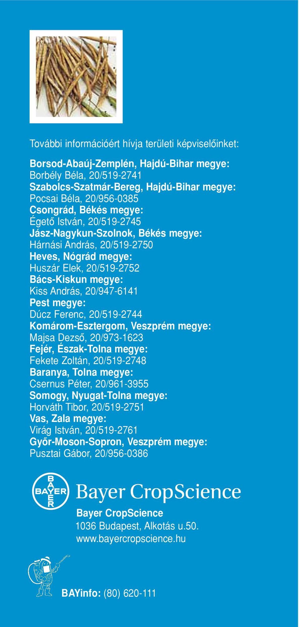 megye: Dúcz Ferenc, 20/519-2744 Komárom-Esztergom, Veszprém megye: Majsa Dezsô, 20/973-1623 Fejér, Észak-Tolna megye: Fekete Zoltán, 20/519-2748 Baranya, Tolna megye: Csernus Péter, 20/961-3955