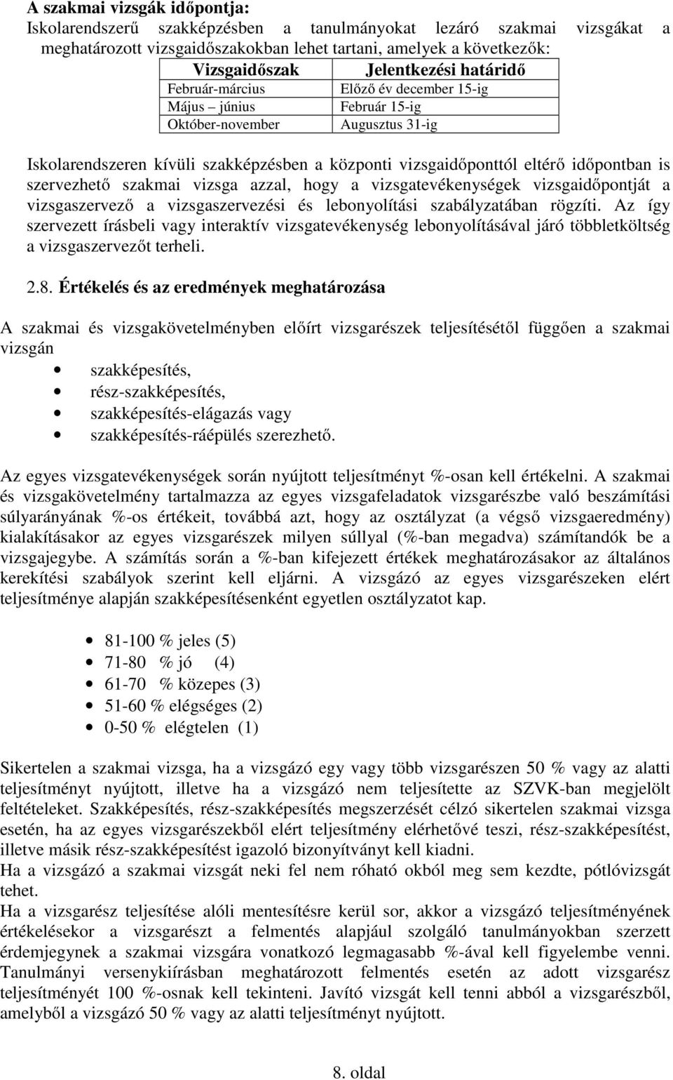 szervezhető szakmai vizsga azzal, hogy a vizsgatevékenységek vizsgaidőpontját a vizsgaszervező a vizsgaszervezési és lebonyolítási szabályzatában rögzíti.