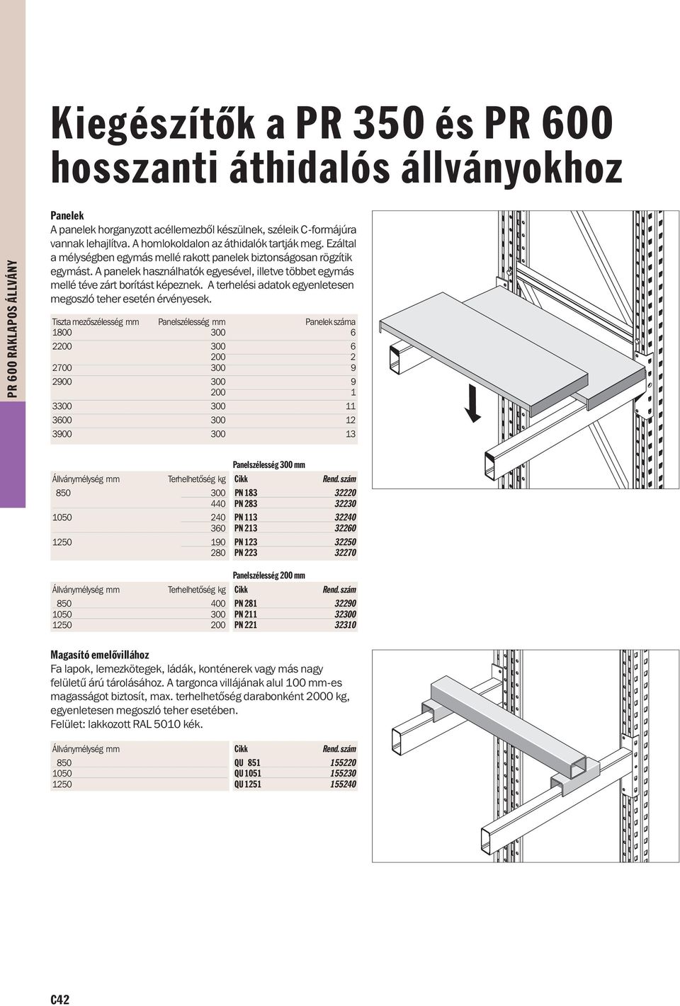 A terhelési adatok egyenletesen megoszló teher esetén érvényesek.