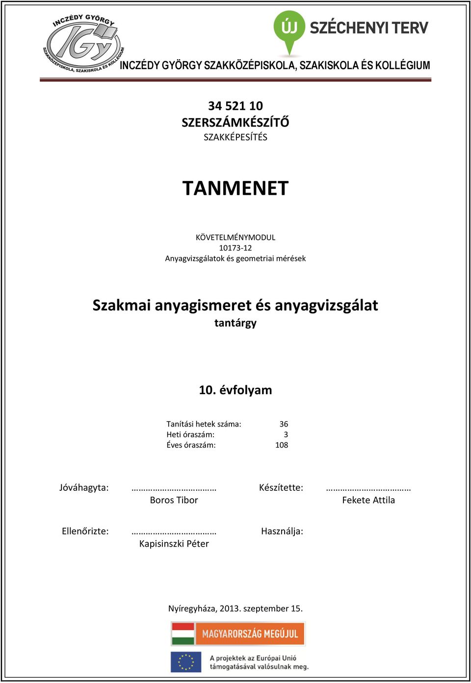 anyagvizsgálat tantárgy 10.