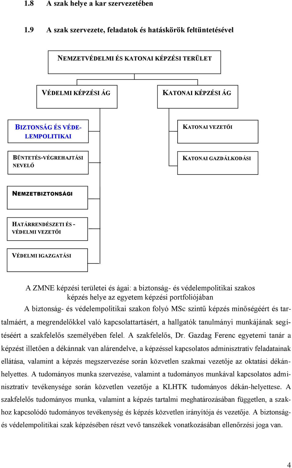BÜNTETÉS-VÉGREHAJTÁSI NEVELŐ KATONAI GAZDÁLKODÁSI NEMZETBIZTONSÁGI HATÁRRENDÉSZETI ÉS - VÉDELMI VEZETŐI VÉDELMI IGAZGATÁSI A ZMNE képzési területei és ágai: a biztonság- és védelempolitikai szakos