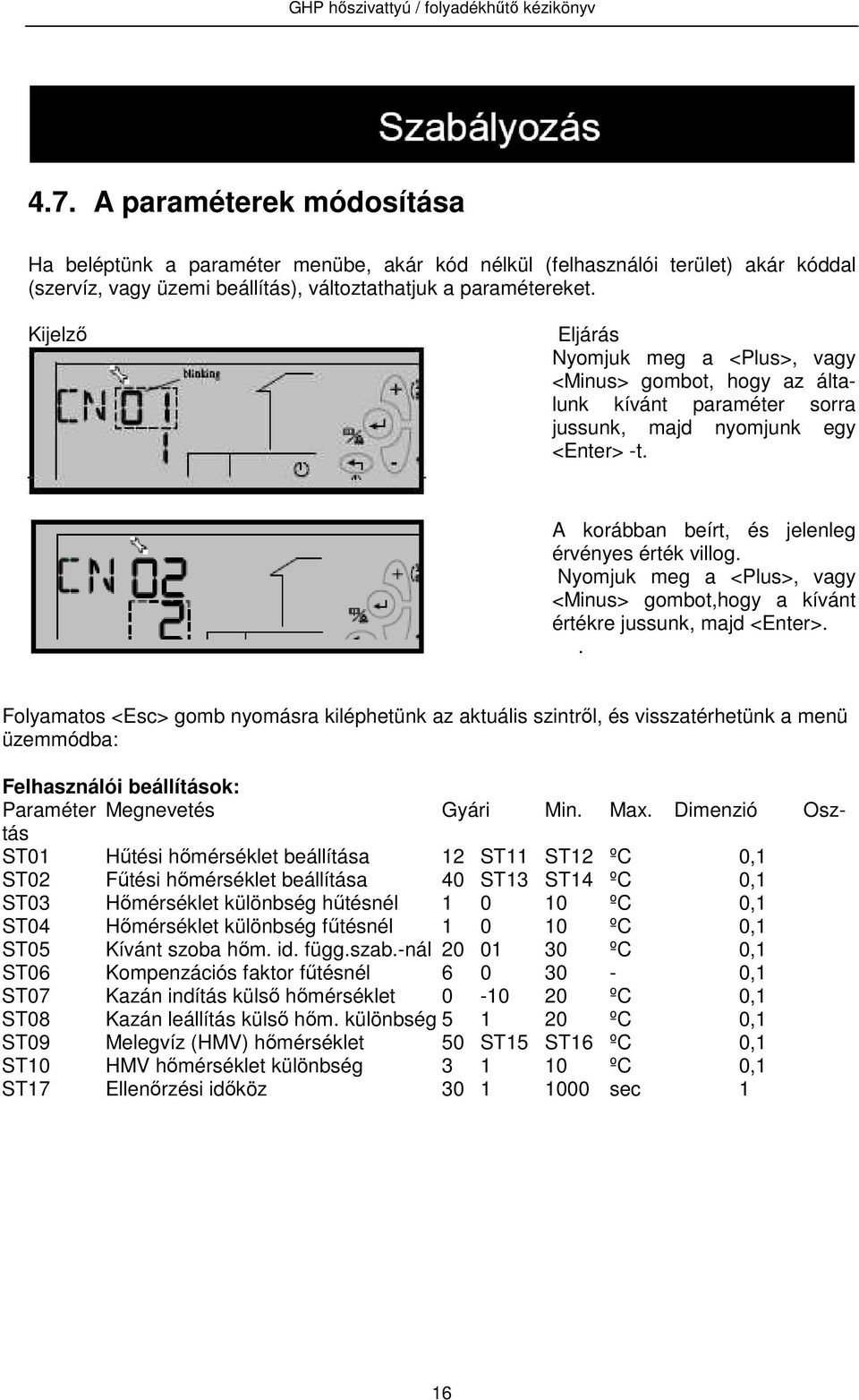 Nyomjuk meg a <Plus>, vagy <Minus> gombot,hogy a kívánt értékre jussunk, majd <Enter>.