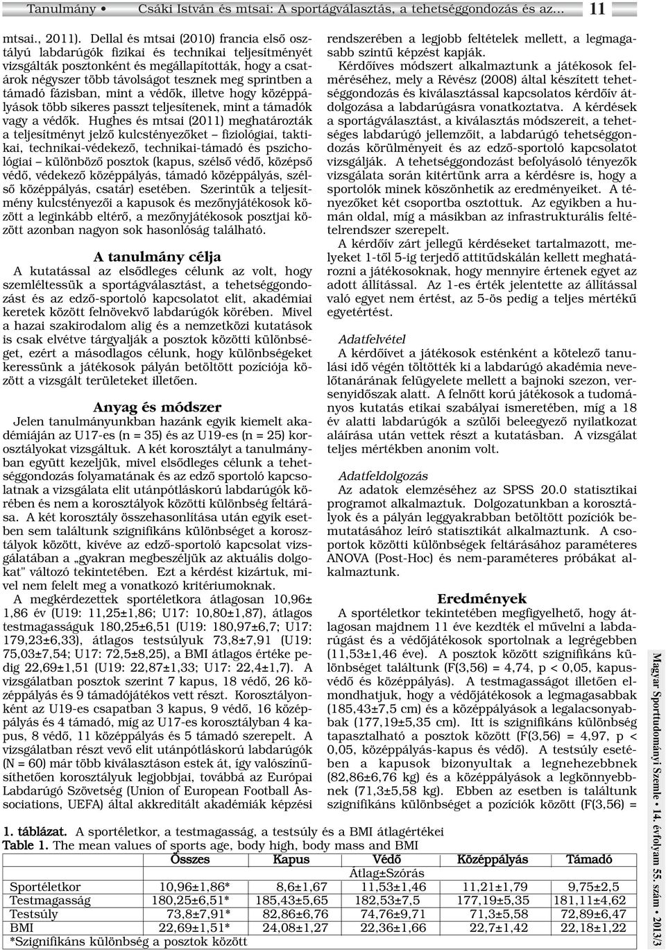 támadó fázisban, mint a védôk, illetve hogy középpályások több sikeres passzt teljesítenek, mint a támadók vagy a védôk.