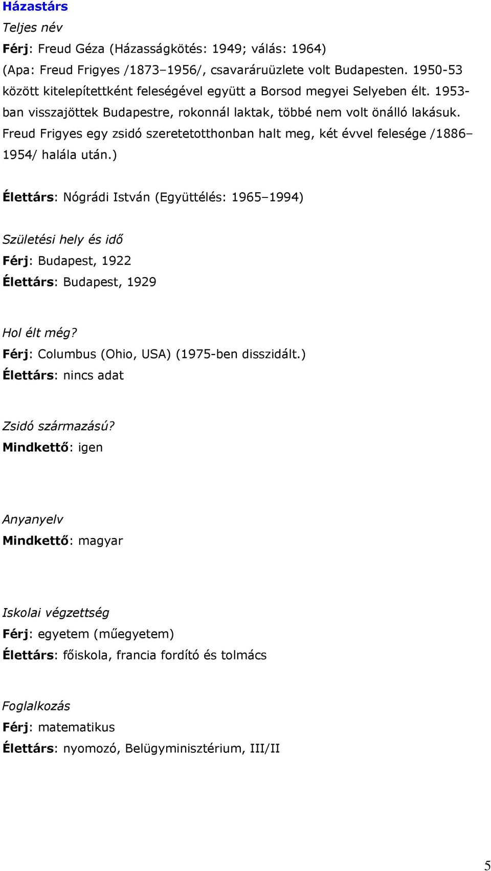 Freud Frigyes egy zsidó szeretetotthonban halt meg, két évvel felesége /1886 1954/ halála után.