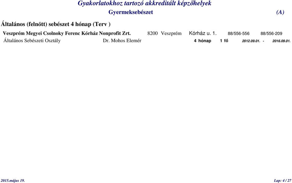 88/556-556 88/556-209 Általános Sebészeti Osztály Dr.