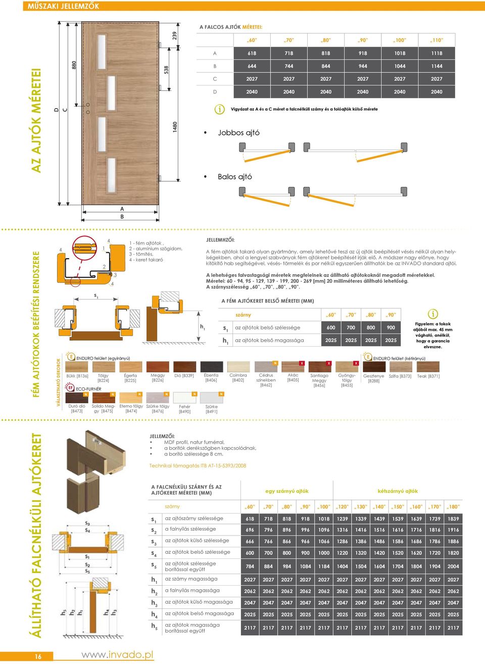 CO-FURNÉR Duró dó [B473] s 1 1 2 4 Tölgy [B224] 4 Soldo 3 1 - fém ajtótok, 2 - alumínum szögdom, 3 - tömítés, 4 - keret takaró Égerfa [B225] [B226] Dó [B339] Ébenfa [B406] N N N N N N terno tölgy h 1