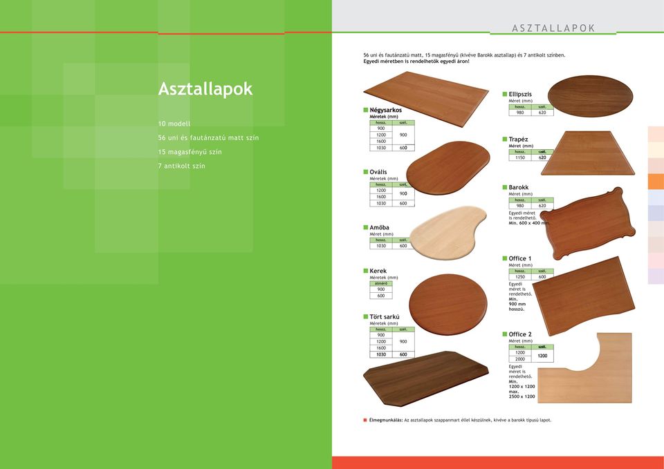 1030 600 Kerek átmérő 900 600 Tört sarkú hossz. 900 1200 900 1600 1030 600 Ellipszis hossz. 980 620 Trapéz hossz. 1150 620 Barokk hossz. 980 620 Egyedi méret is rendelhető. Min. 600 x 400 mm.