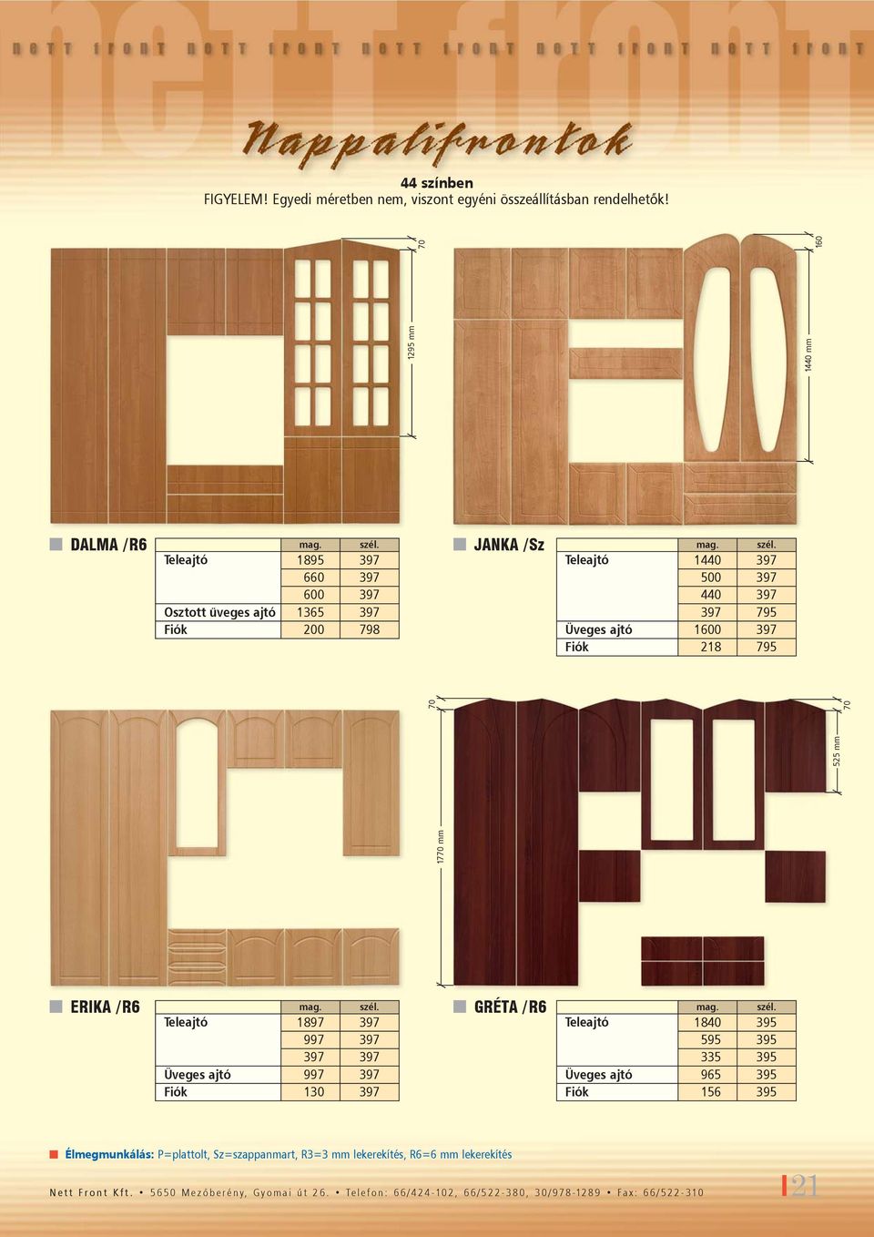 Teleajtó 1440 397 500 397 440 397 397 795 Üveges ajtó 1600 397 Fiók 218 795 1770 mm 525 mm 70 70 1295 mm 1440 mm 70 160 ERIKA / R6 mag. szél.