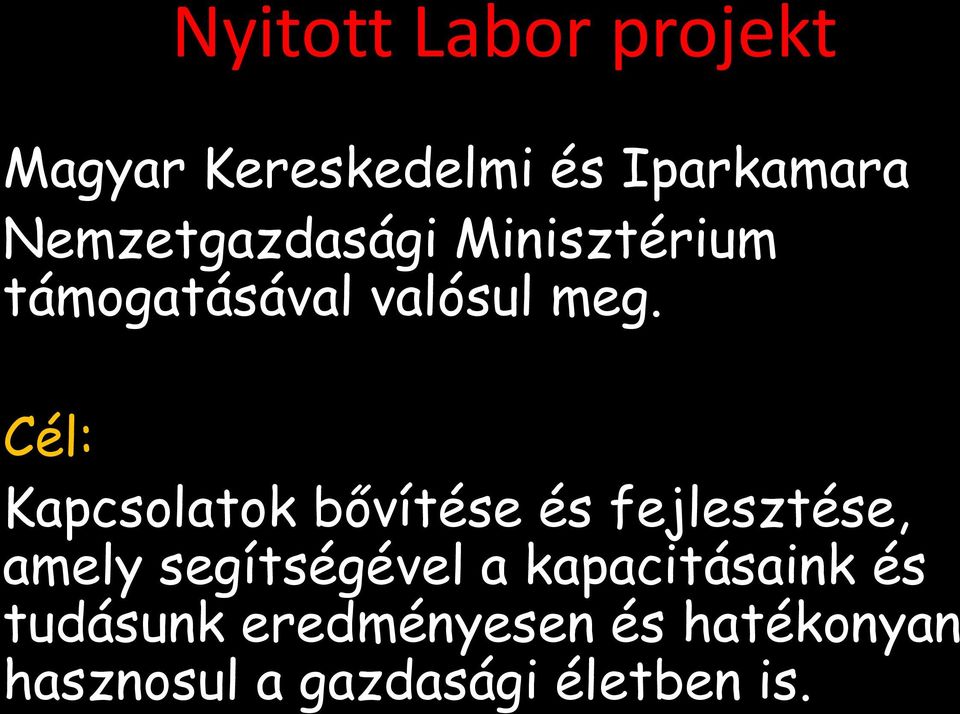 Cél: Kapcsolatok bővítése és fejlesztése, amely segítségével a