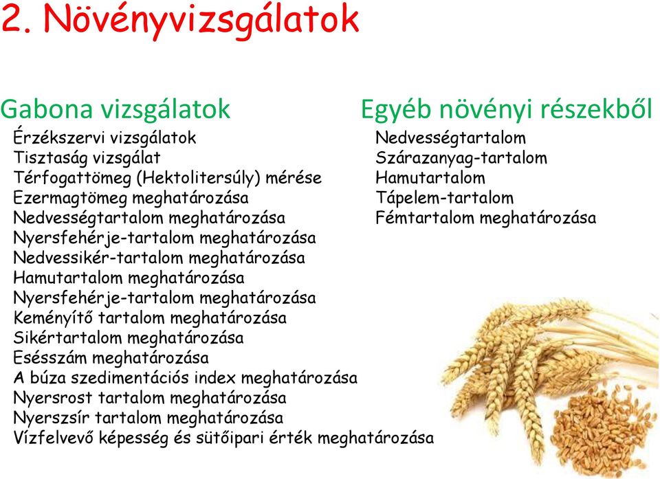 meghatározása Nedvessikér-tartalom meghatározása Hamutartalom meghatározása Nyersfehérje-tartalom meghatározása Keményítő tartalom meghatározása Sikértartalom