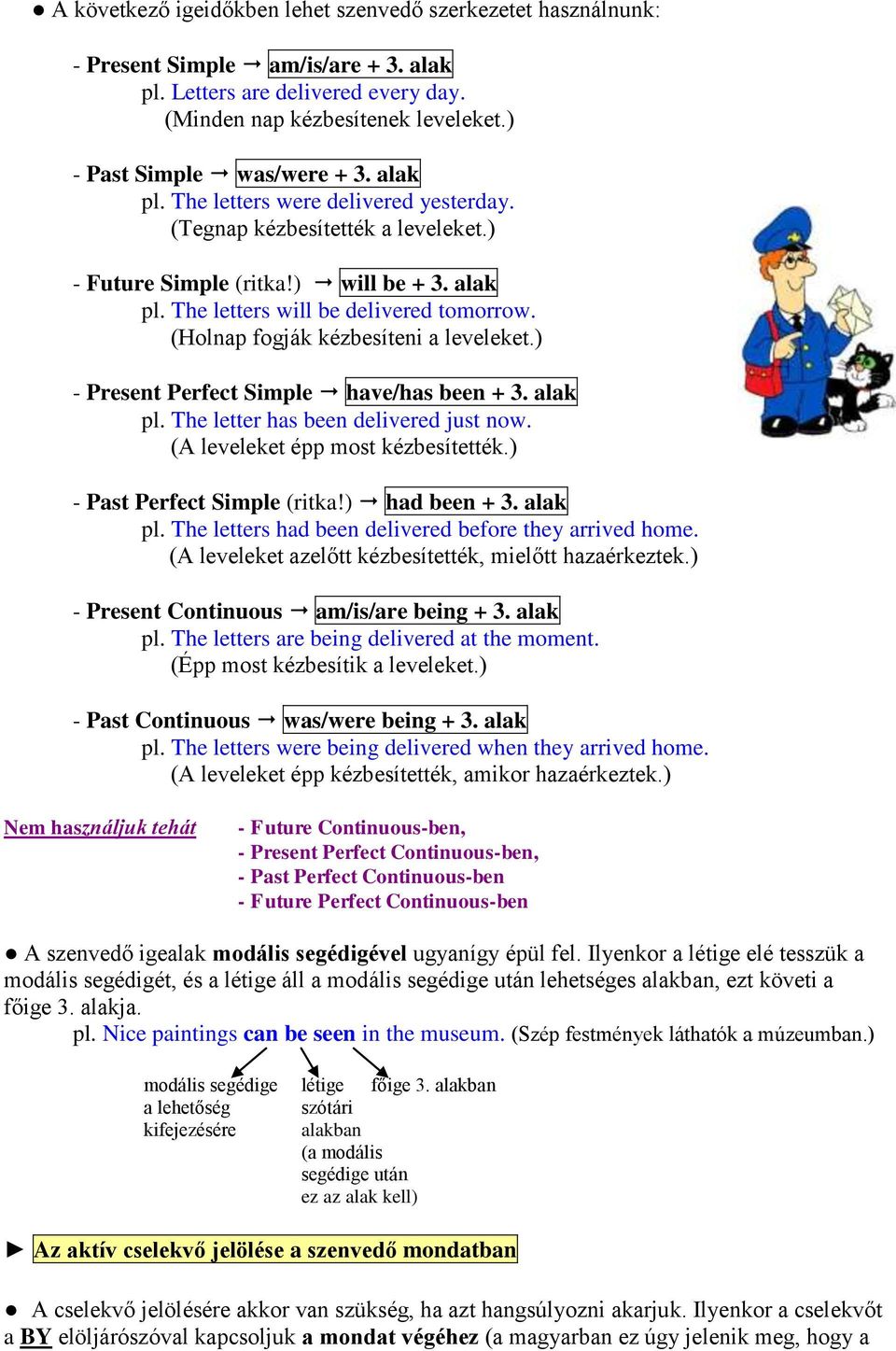 (Holnap fogják kézbesíteni a leveleket.) - Present Perfect Simple have/has been + 3. alak pl. The letter has been delivered just now. (A leveleket épp most kézbesítették.