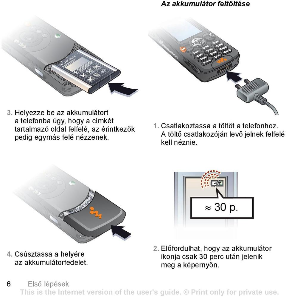 pedig egymás felé nézzenek. 1. Csatlakoztassa a töltőt a telefonhoz.