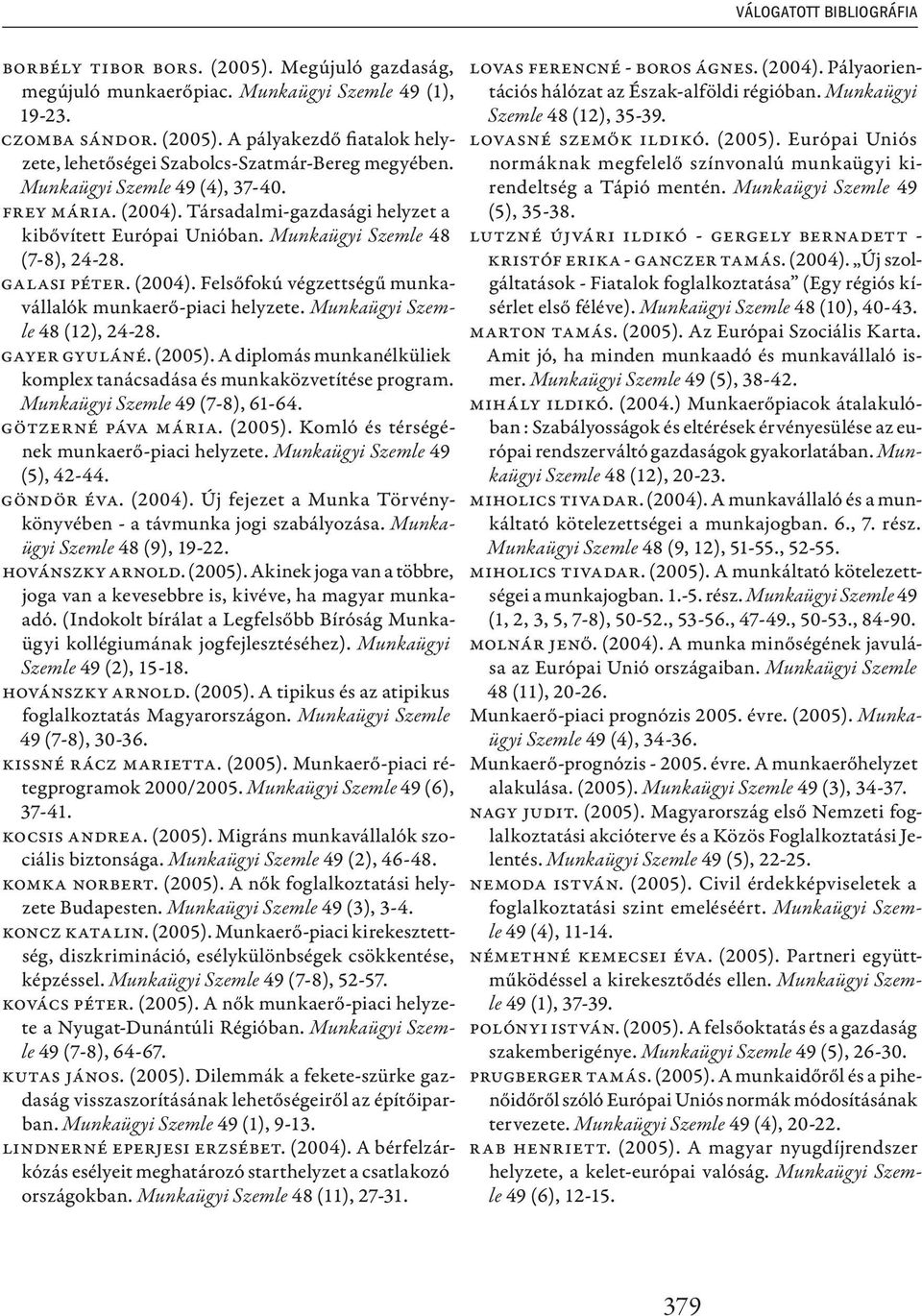 Munkaügyi Szemle 48 (12), 24-28. Gayer Gyuláné. (2005). A diplomás munkanélküliek komplex tanácsadása és munkaközvetítése program. Munkaügyi Szemle 49 (7-8), 61-64. Götzerné Páva Mária. (2005). Komló és térségének munkaerő-piaci helyzete.