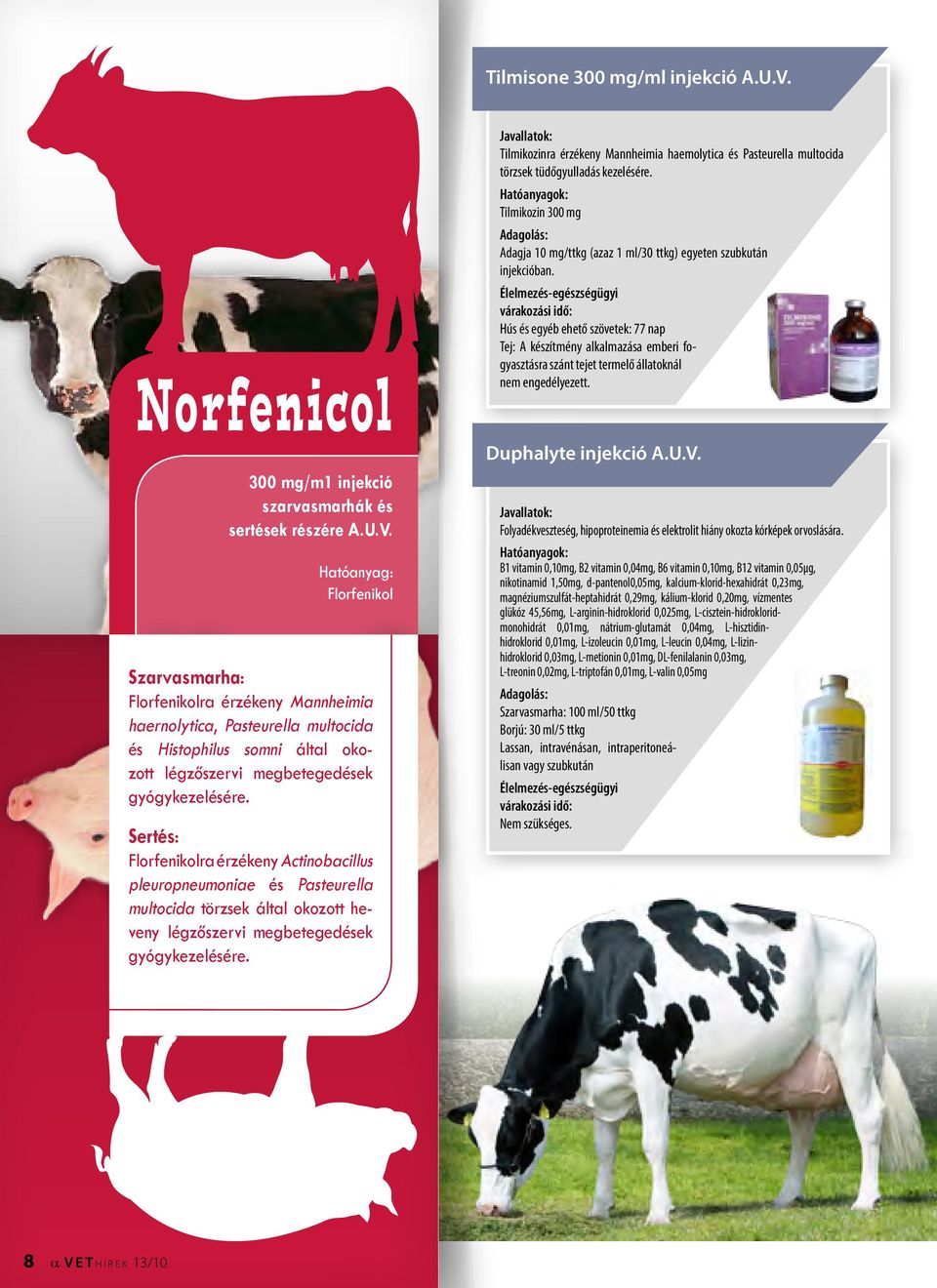 Hatóanyag: Florfenikol Szarvasmarha: Florfenikolra érzékeny Mannheimia haernolytica, Pasteurella multocida és Histophilus somni által okozott légzőszervi megbetegedések gyógykezelésére.