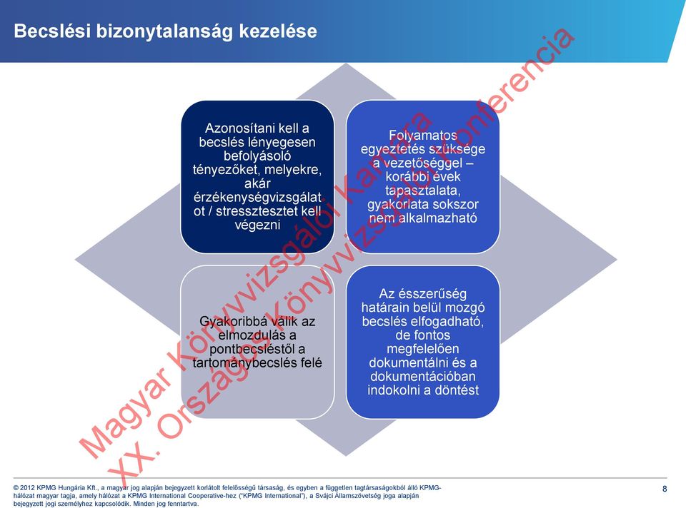 tartománybecslés felé Folyamatos egyeztetés szüksége a vezetőséggel korábbi évek tapasztalata, gyakorlata sokszor nem