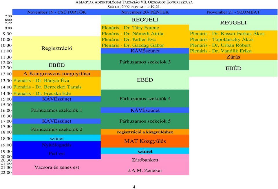 Urbán Róbert Regisztráció 11:00 KÁVÉszünet Plenáris - Dr. Vandlik Erika 11:30 Zárás 12:00 Párhuzamos szekciók 3 EBÉD 12:30 EBÉD 13:00 A Kongresszus megnyitása 13:30 Plenáris - Dr.
