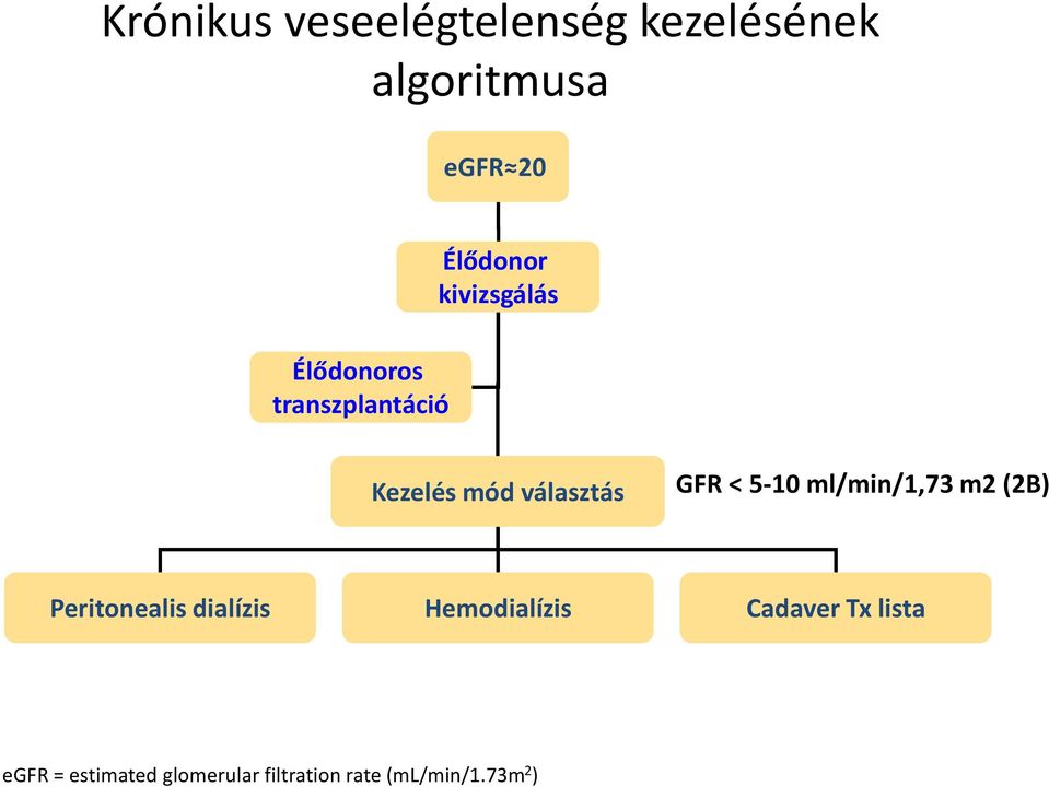 5-10 ml/min/1,73 m2 (2B) Peritonealis dialízis Hemodialízis Cadaver