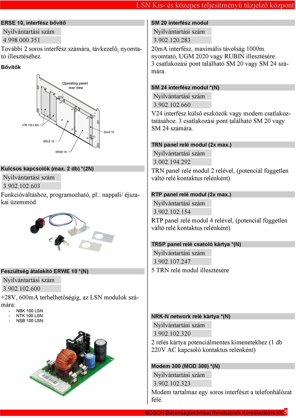 660 V24 interfész külső eszközök vagy modem csatlakoztatásához. 3 csatlakozási pont található SM 20 vagy SM 24 számára. RL 10 RS 10 Kulcsos kapcsolók (max. 2 db) *(2N) 3.902.102.