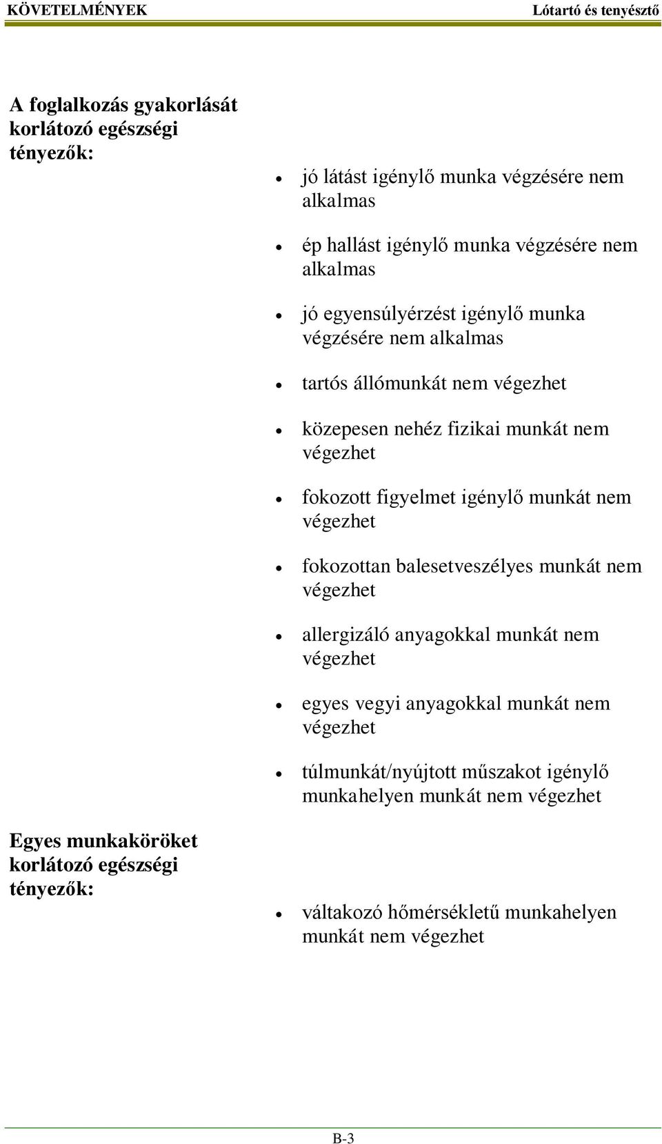 igénylő munkát nem végezhet fokozottan balesetveszélyes munkát nem végezhet allergizáló anyagokkal munkát nem végezhet egyes vegyi anyagokkal munkát nem végezhet
