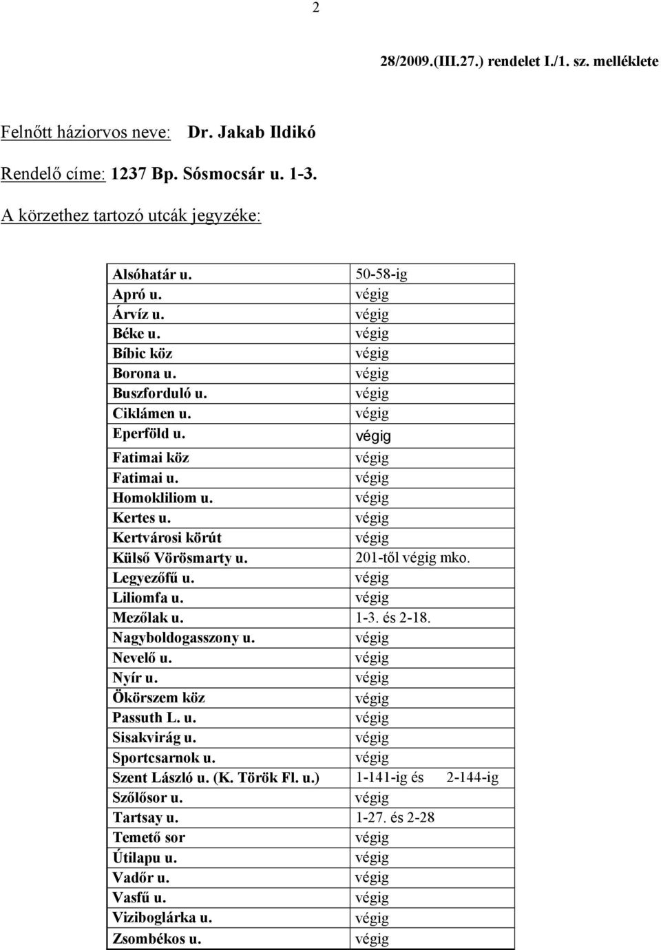Homokliliom u. Kertes u. Kertvárosi körút Külső Vörösmarty u. 201-től mko. Legyezőfű u. Liliomfa u. Mezőlak u. 1-3. és 2-18. Nagyboldogasszony u. Nevelő u. Nyír u.