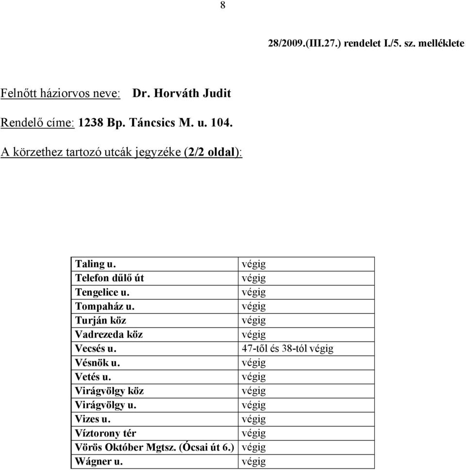 Telefon dűlő út Tengelice u. Tompaház u. Turján köz Vadrezeda köz Vecsés u.