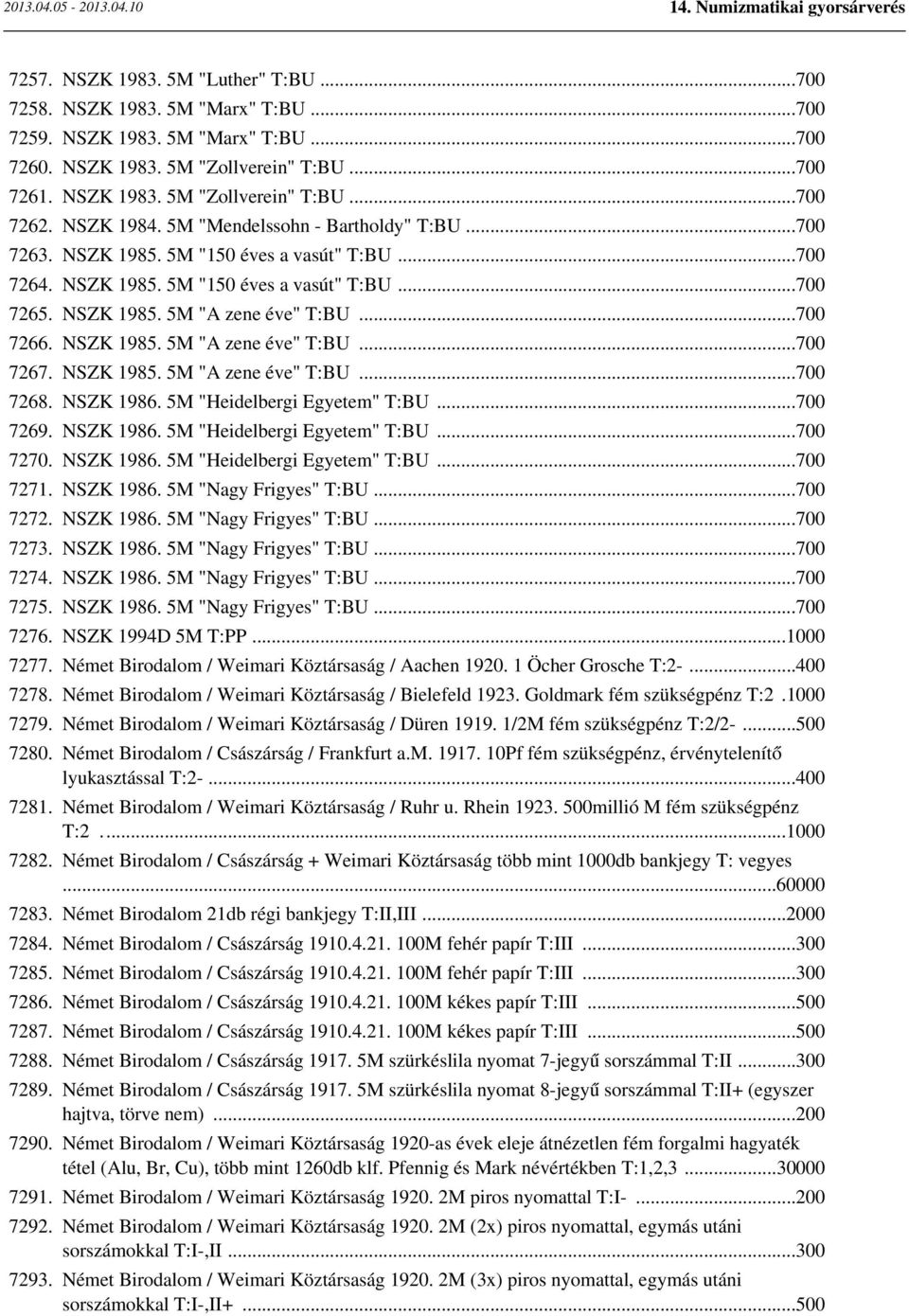 NSZK 1985. 5M "A zene éve" T:BU... 7268. NSZK 1986. 5M "Heidelbergi Egyetem" T:BU... 7269. NSZK 1986. 5M "Heidelbergi Egyetem" T:BU... 7270. NSZK 1986. 5M "Heidelbergi Egyetem" T:BU... 7271.
