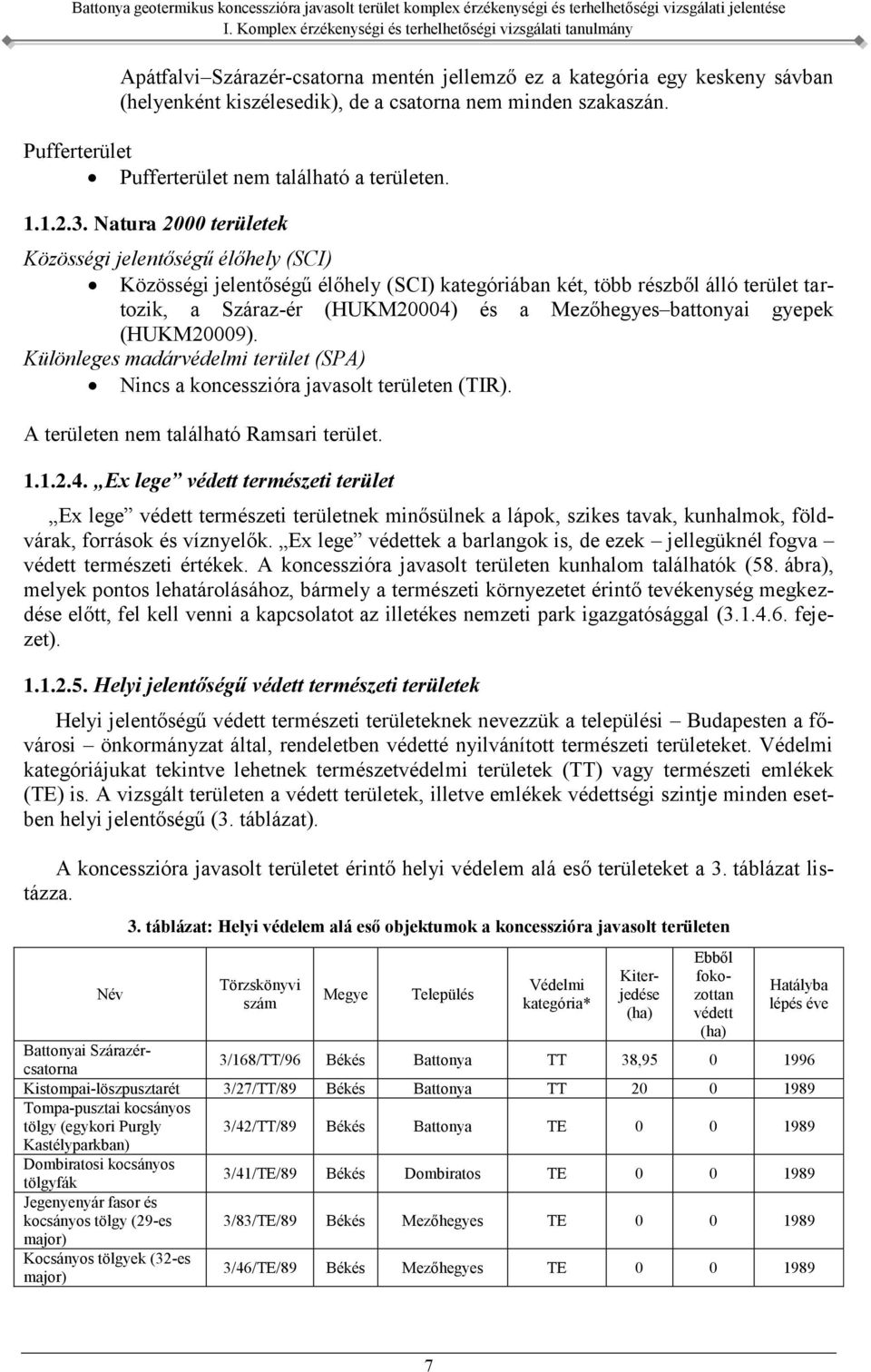 battonyai gyepek (HUKM20009). Különleges madárvédelmi terület (SPA) Nincs a koncesszióra javasolt területen (TIR). A területen nem található Ramsari terület. 1.1.2.4.