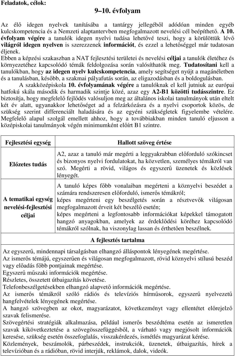 Ebben a képzési szakaszban a NAT fejlesztési területei és nevelési céljai a tanulók életéhez és környezetéhez kapcsolódó témák feldolgozása során valósíthatók meg.