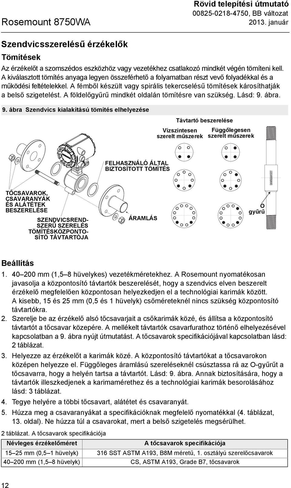 A fémből készült vagy spirális tekercselésű tömítések károsíthatják a belső szigetelést. A földelőgyűrű mindkét oldalán tömítésre van szükség. Lásd: 9.