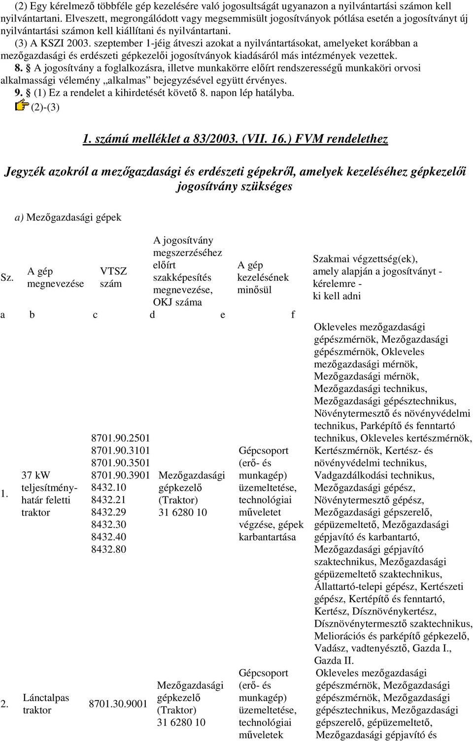 szeptember 1-jéig átveszi azokat a nyilvántartásokat, amelyeket korábban a mezıgazdasági és erdészeti i jogosítványok kiadásáról más intézmények vezettek. 8.