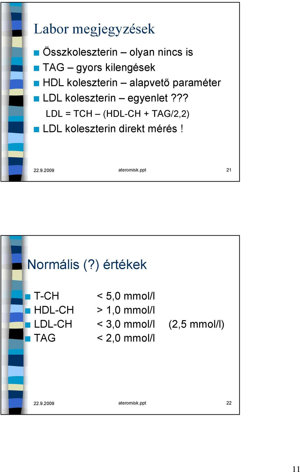 ?? LDL = TCH (HDL-CH + TAG/2,2) LDL koleszterin direkt mérés! 22.9.2009 ateromisk.
