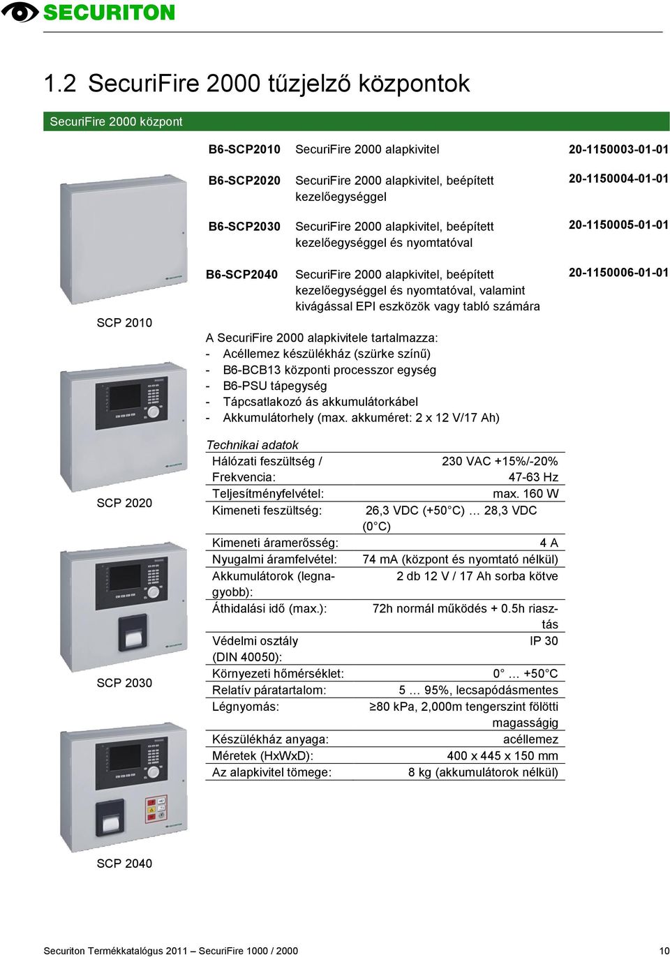 valamint kivágással EPI eszközök vagy tabló számára A SecuriFire 2000 alapkivitele tartalmazza: - Acéllemez készülékház (szürke színű) - B6-BCB13 központi processzor egység - B6-PSU tápegység -