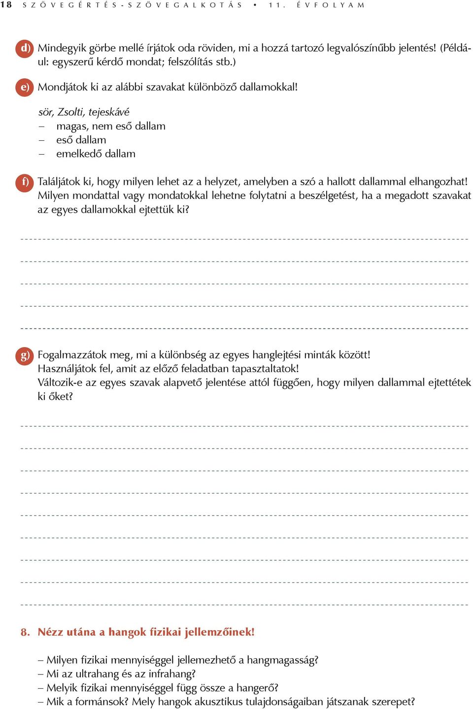 sör, Zsolti, tejeskávé magas, nem eső dallam eső dallam emelkedő dallam f) Találjátok ki, hogy milyen lehet az a helyzet, amelyben a szó a hallott dallammal elhangozhat!
