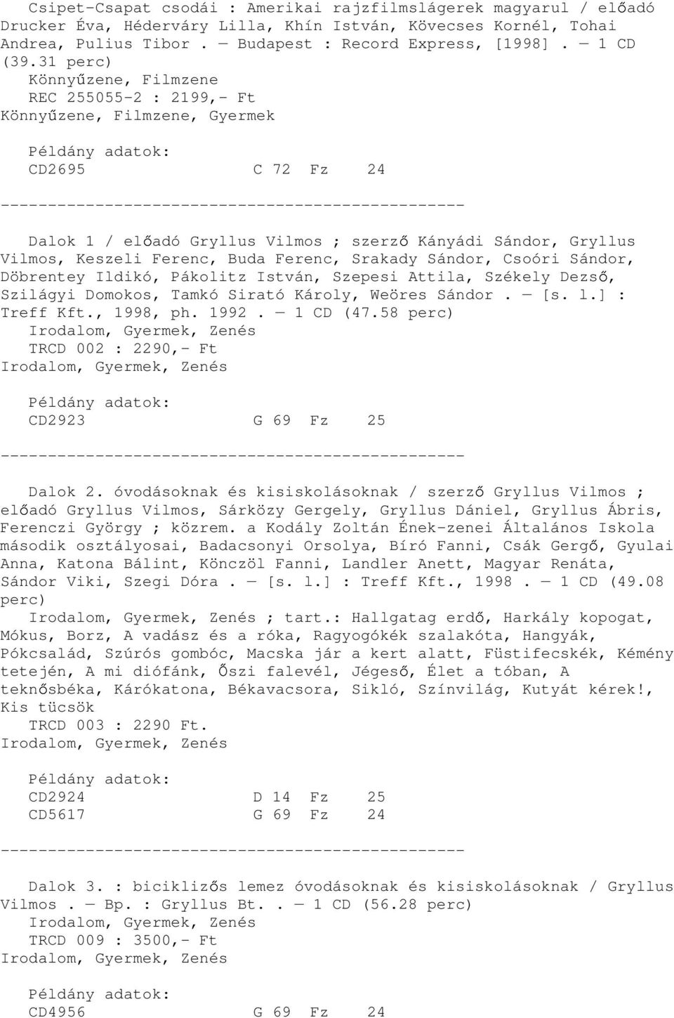 Ferenc, Srakady Sándor, Csoóri Sándor, Döbrentey Ildikó, Pákolitz István, Szepesi Attila, Székely Dezs, Szilágyi Domokos, Tamkó Sirató Károly, Weöres Sándor. [s. l.] : Treff Kft., 1998, ph. 1992.
